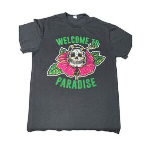Skull Flower Welcome‎ to Paradise Graphic T Shirt Black Size M